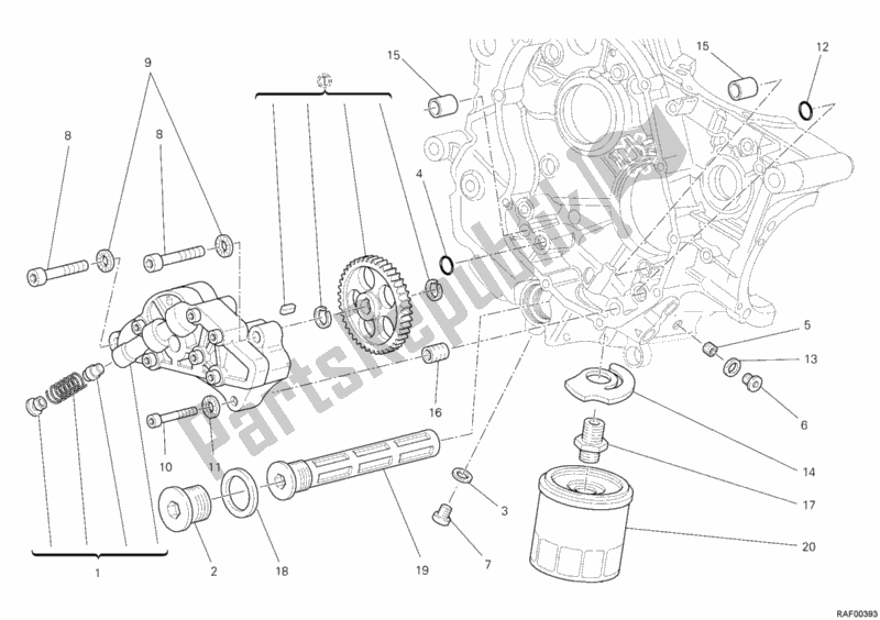 All parts for the Oil Pump - Filter of the Ducati Hypermotard 1100 EVO USA 2012